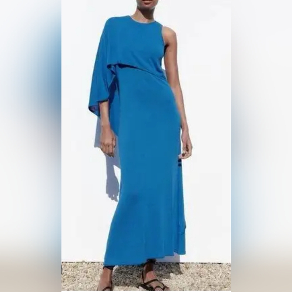 Zara One-Shoulder Maxi Dress in Bright Blue
